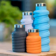 500 мл Складная силиконовая чашка для путешествий, портативная уличная чайная чашка с крышкой из нержавеющей стали, уличная кофейная чашка