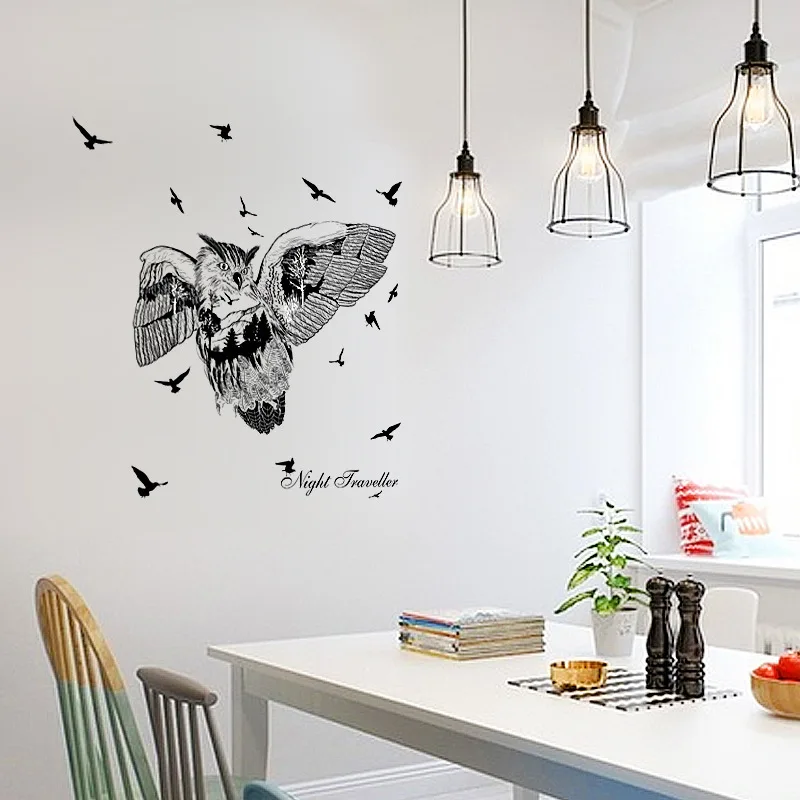 Nórdico personalizada búho negro silueta PVC etiqueta de la pared para habitaciones de los cabritos Decoración para el hogar arte pegatinas de pared