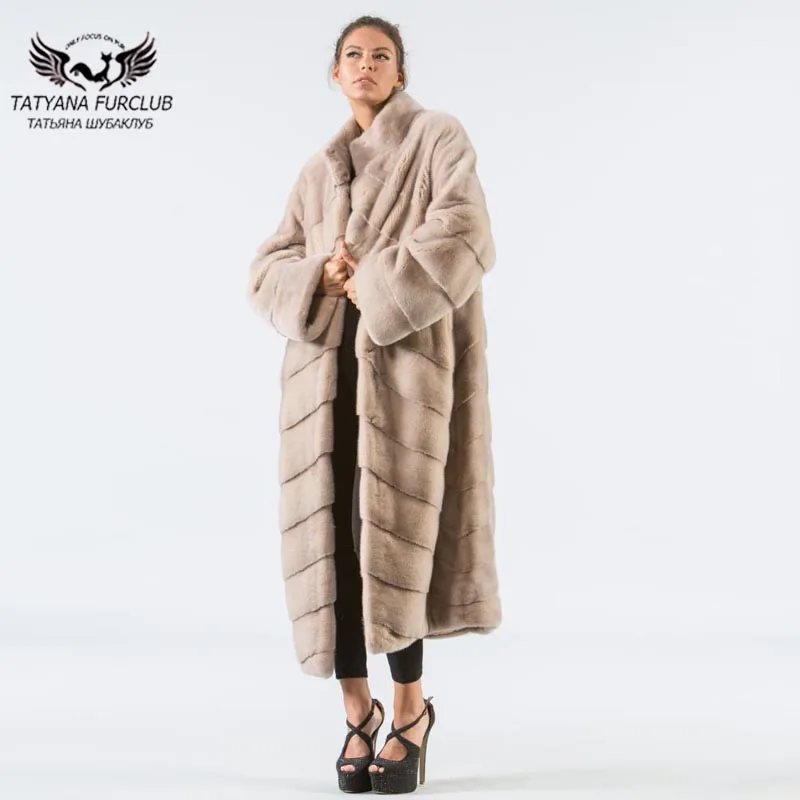 

Tatyana 2018 New Arrivals Women Real Mink Fur Coats X-Long 115 Cm Long Mink Fur Coat Girl Fashion Winter Warm Loose Fur Outwear