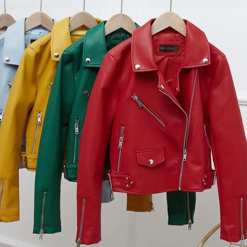 Spring Fashion Faux Leather Jacket 2019 Womens Slim Zipper Bike Motorcycle PU Leather Jacket Street Style Slim Short Basic Coat
