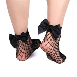 Модные ажурные носки сетка в сети с бантом пикантные ультра-тонкие носки женские одежда носок