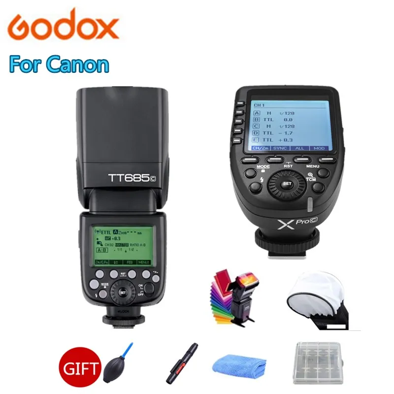

Godox TT685 TT685C TTL Camera Flash 2.4GHz High Speed 1/8000s GN60 + Xpro-C TTL Wireless Transmitter for Canon EOS Camera + Gift
