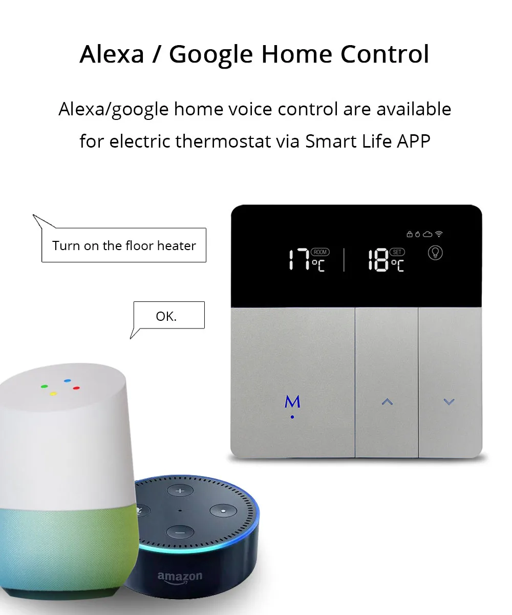 Wi-Fi терморегулятор для отопления теплого пола Tuya Alexa Google Home Управление теплый пол обогреватель Термостат 16A 110 V-240 V