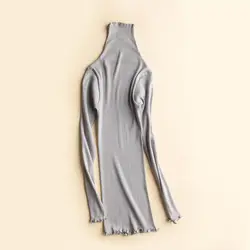 Осенне-зимняя обувь шелковая водолазка Базовая футболка шелк, хлопок бесшовные высокой упругой вязаный свитер женские длинные рукава