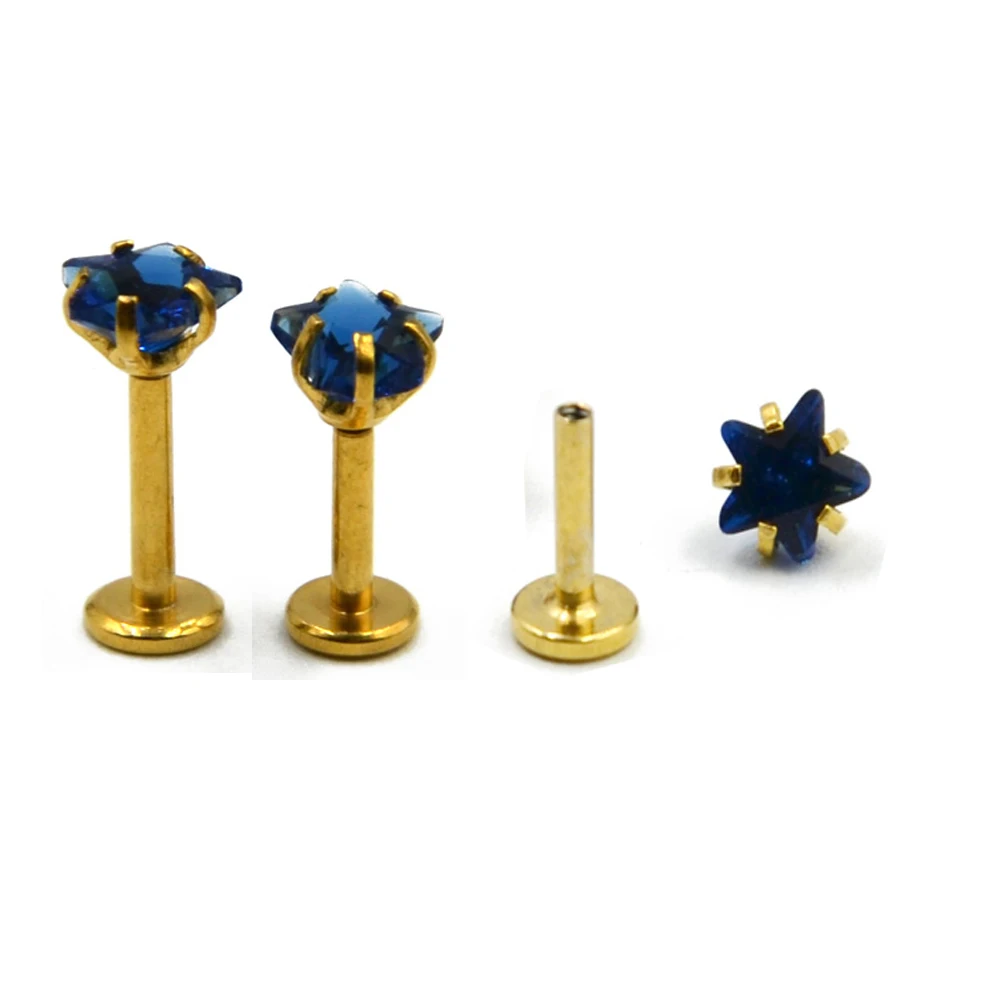 

PAIR Gold Internally Threaded Labret Lip Ring Studs Ear Helix Tragus Cartilage Earring Lip Piercing Jewelry 16g