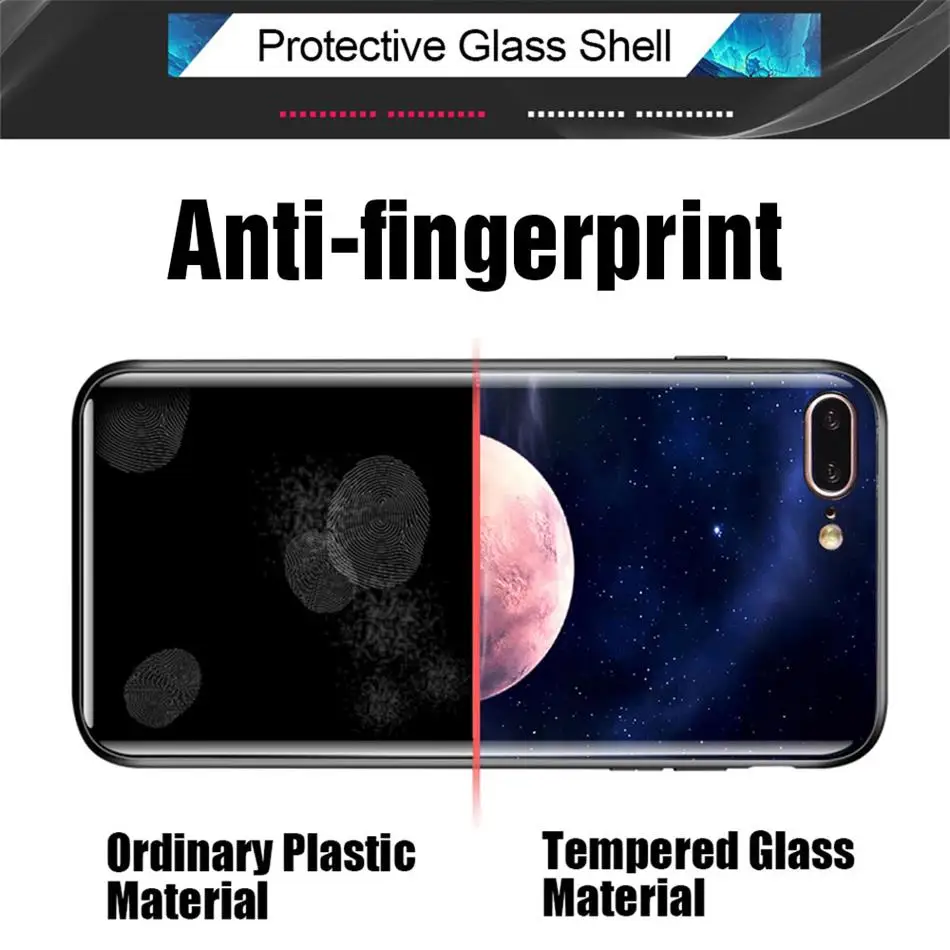 TOMKAS Space Star Case For iPhone X Case Tempered Glass Patterned For iPhone 7 6 Plus 6s 8 Cases Glossy TPU Soft Edge Cover
