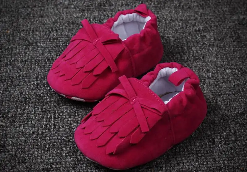 Детские пинетки для малышей, мальчиков и девочек, детская осенне-зимняя обувь из хлопка, обувь на мягкой подошве, модная S-1 с бахромой - Цвет: rose