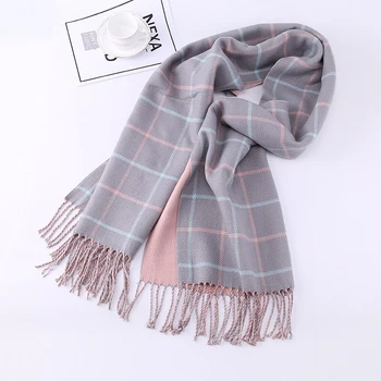 

New arrival women elegant wild soft temperament thick plaid sweet scarf fresh wool comfortable trend warm cute fashion scarf