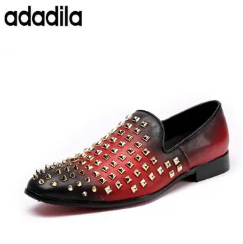 

British Style Fashion Men Shoes Rivet Embellished Men Genuine Leather Dress Loafers Slip On Round Toe Cozy Men Shoes
