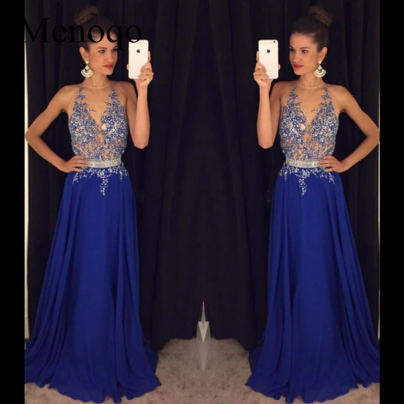 

1191W vestido de festa longo Sparkly Beaded Royal Blue Long Prom Dresses Sexy Backless A Line Long Party Evening Dress
