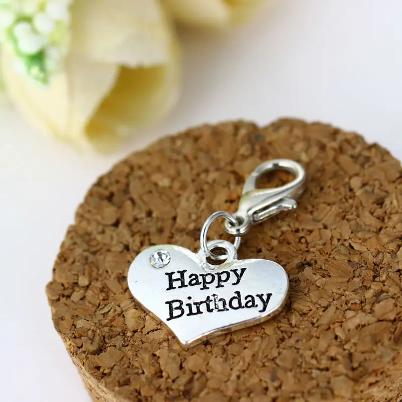 New 30pcs Lobster Clasp Heart Happy Birthday Gifts Crystal Pendant