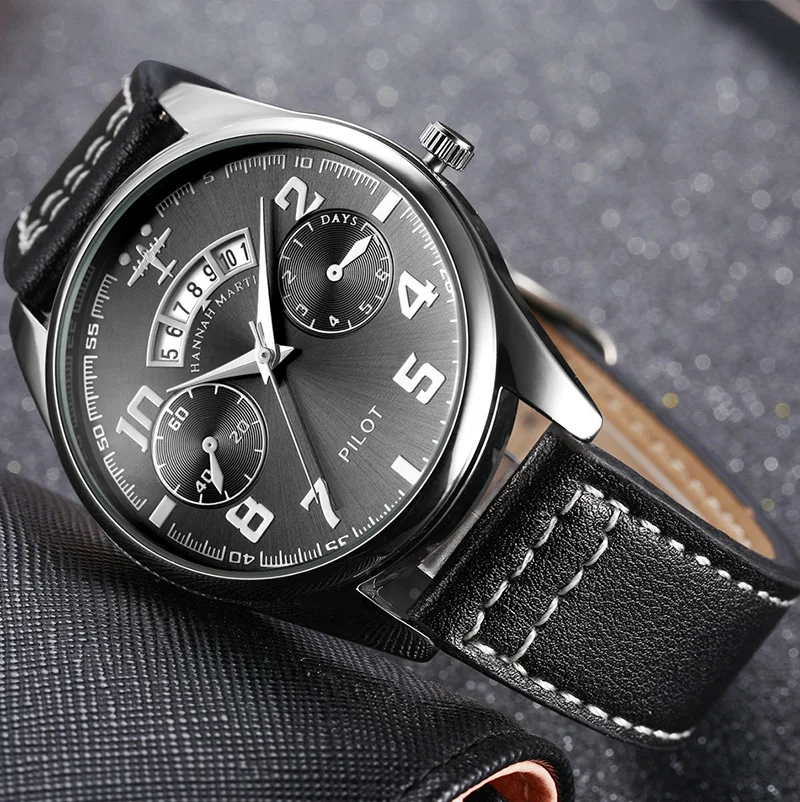 Новые часы пилота, военные спортивные мужские часы, роскошные японские кварцевые мужские наручные часы, кожаные креативные часы для мужчин, relogio masculino