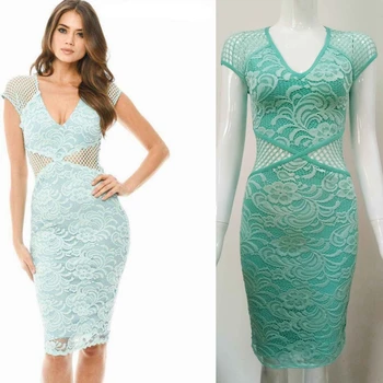 

2019 summer dress elegant hollow out knee length short sleeve sexy mesh bandage Dress occasion gown party Dresses club vestido