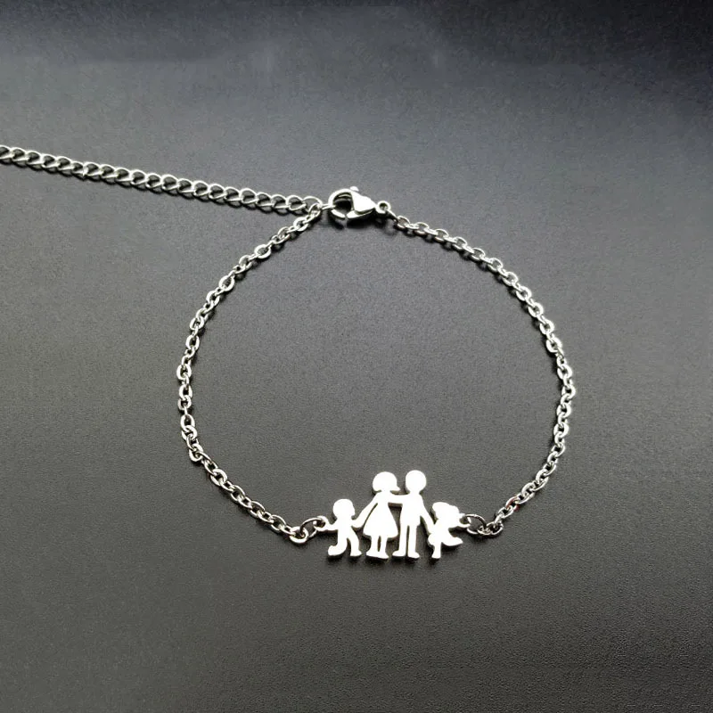 

Gold Silver Color Stainless Steel Family Bracelets for Woman Kids Charm Boys Girls Mom Together Bracelet Femme Wedding Gift