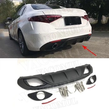 

PP black Rear Lip Diffuser Spoiler with Steel Exhaust for Alfa Romeo Giulia Standard 2016-2018 Sport Style Bumper Guard