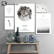 Affiche en toile de Lune de paysage scandinave, Art imprimé mural de Style nordique pour décoration