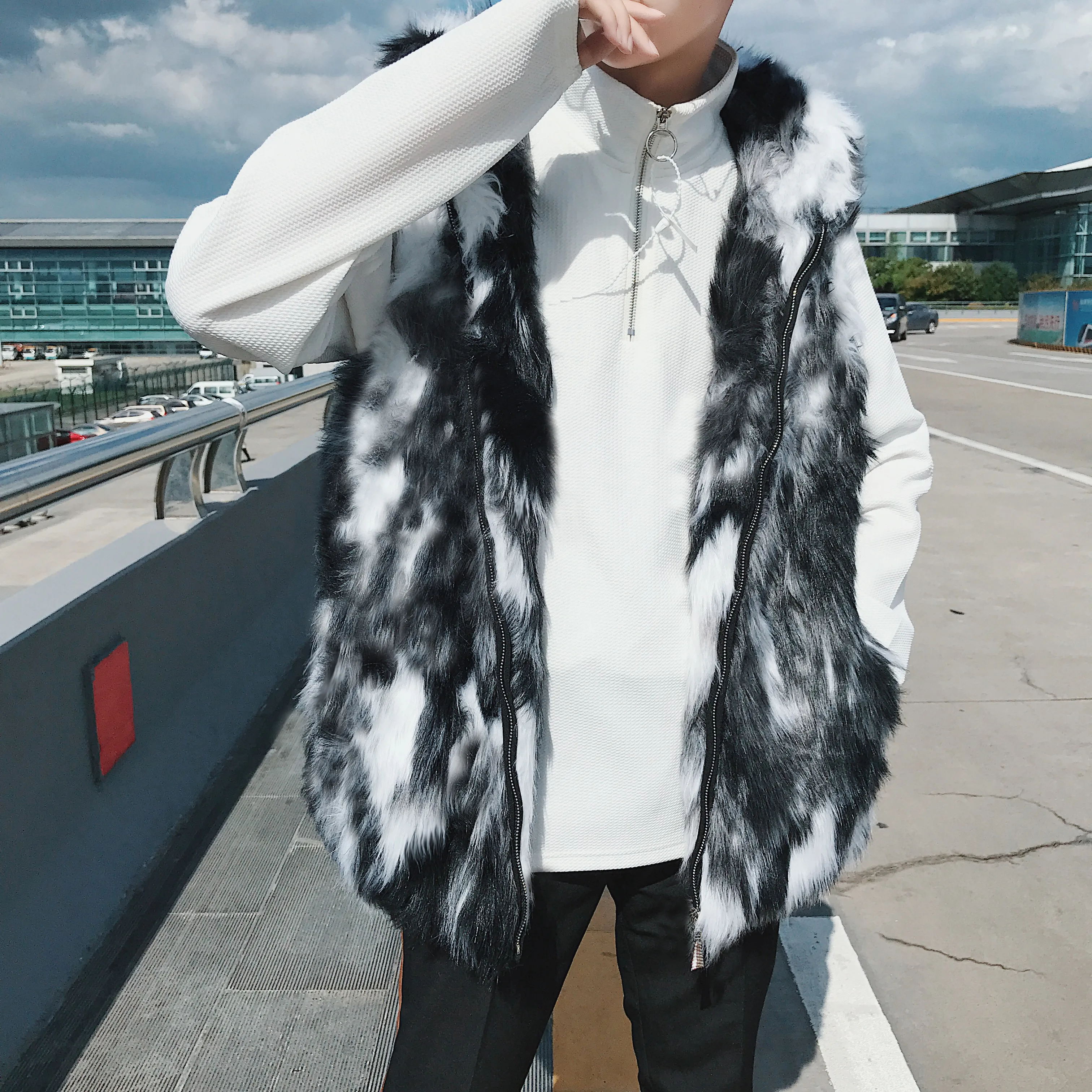 

2018 Hot New Men's Autumn and Winter Color Imitation Fur Coat Men's Zip Vest Sleeveless Vest