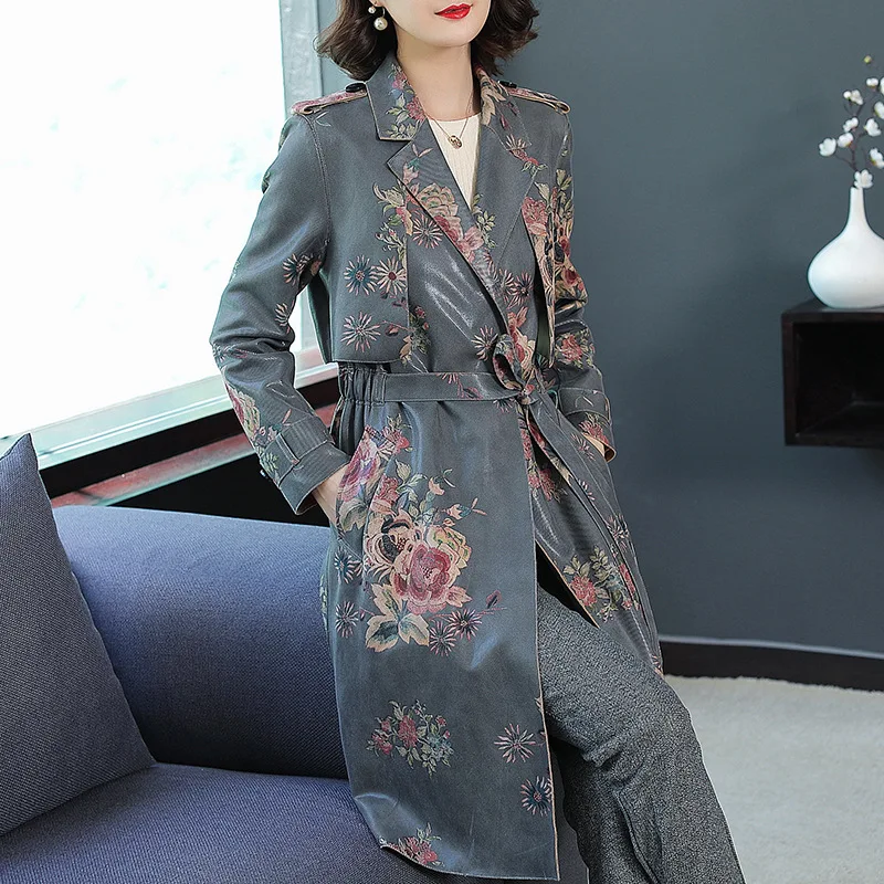2018 Autumn Winter Fashion Designer Coat Trench 2018 Women Floral Print Belt Coat Windbreaker Ladies Casual Overcoat Female Coats