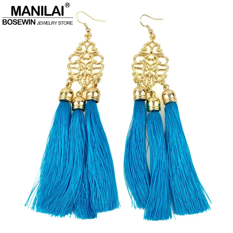 

MANILAI 4 Neon Colors Long Tassels Bohemia Earrings Women Ethnic Jewelry Statement Dangle Earrings New Design Brincos Pendientes