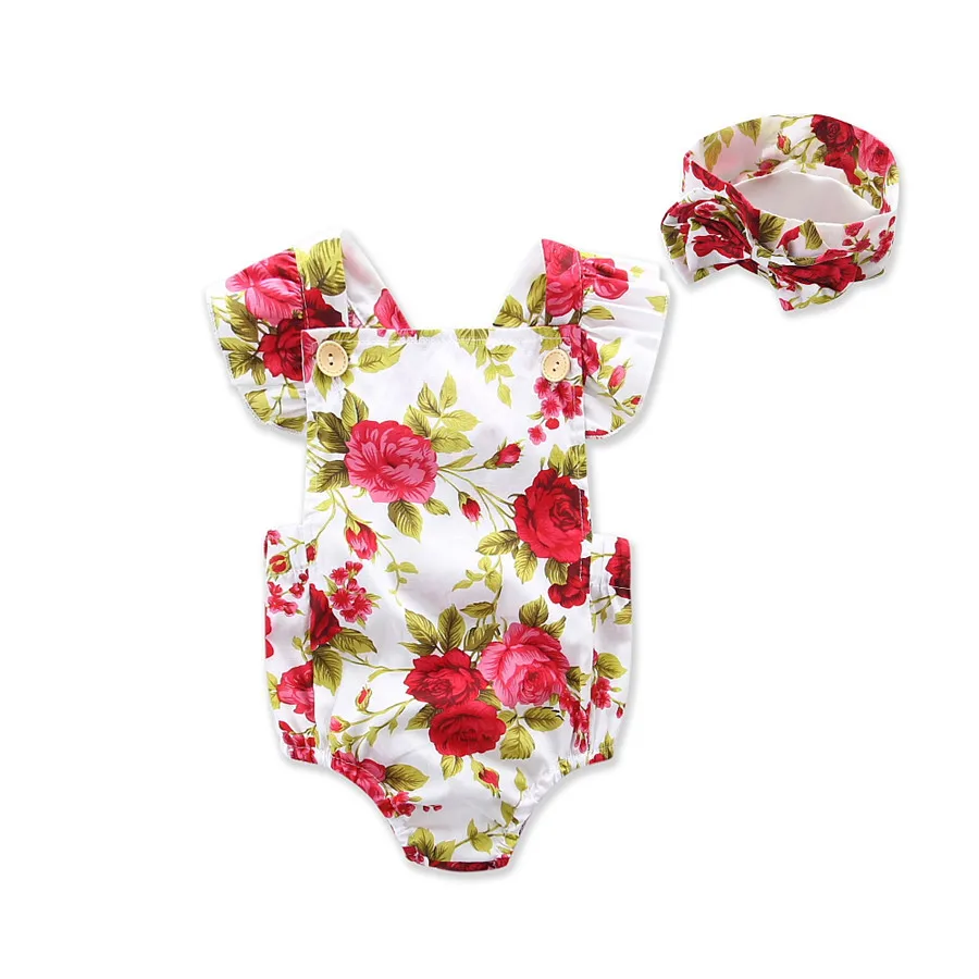 Newborn Baby Bodysuits Girl 2017 Summer Cotton Printed Floral Infant