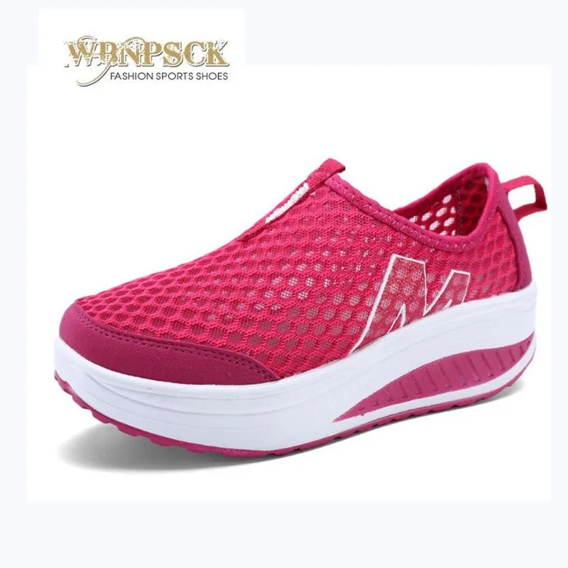 Новая женская обувь; повседневная спортивная модная обувь; прогулочная обувь на плоской подошве, визуально увеличивающая рост; женские лоферы; дышащая сетчатая обувь на танкетке с полукруглой подошвой - Цвет: Красный