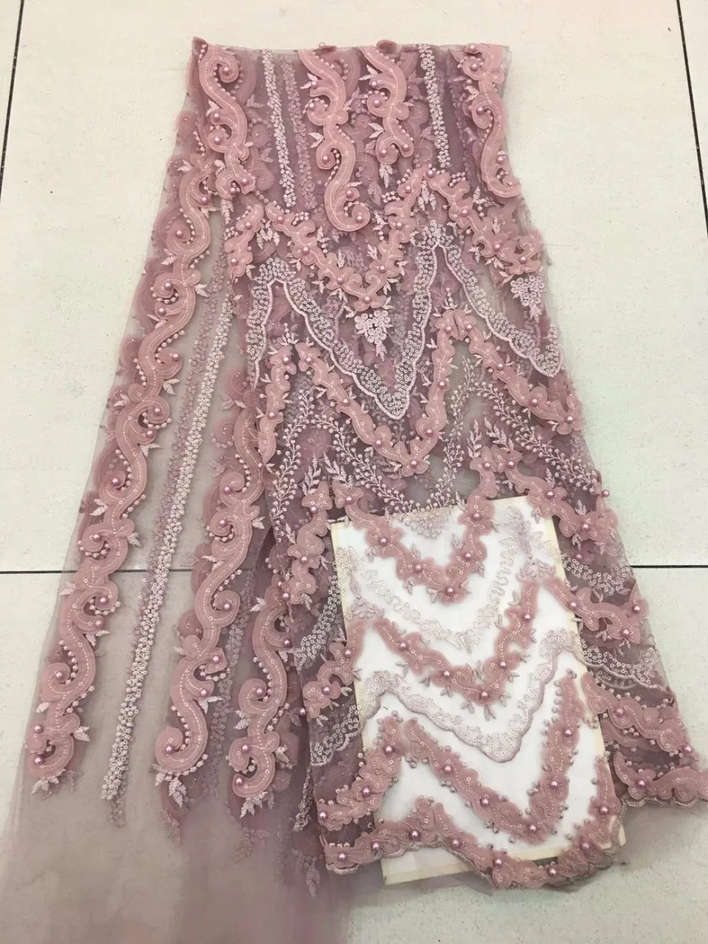 

2018 Latest African Tulle Lace Fabric High Quality African Lace Fabric With beads lace material For Women Dress