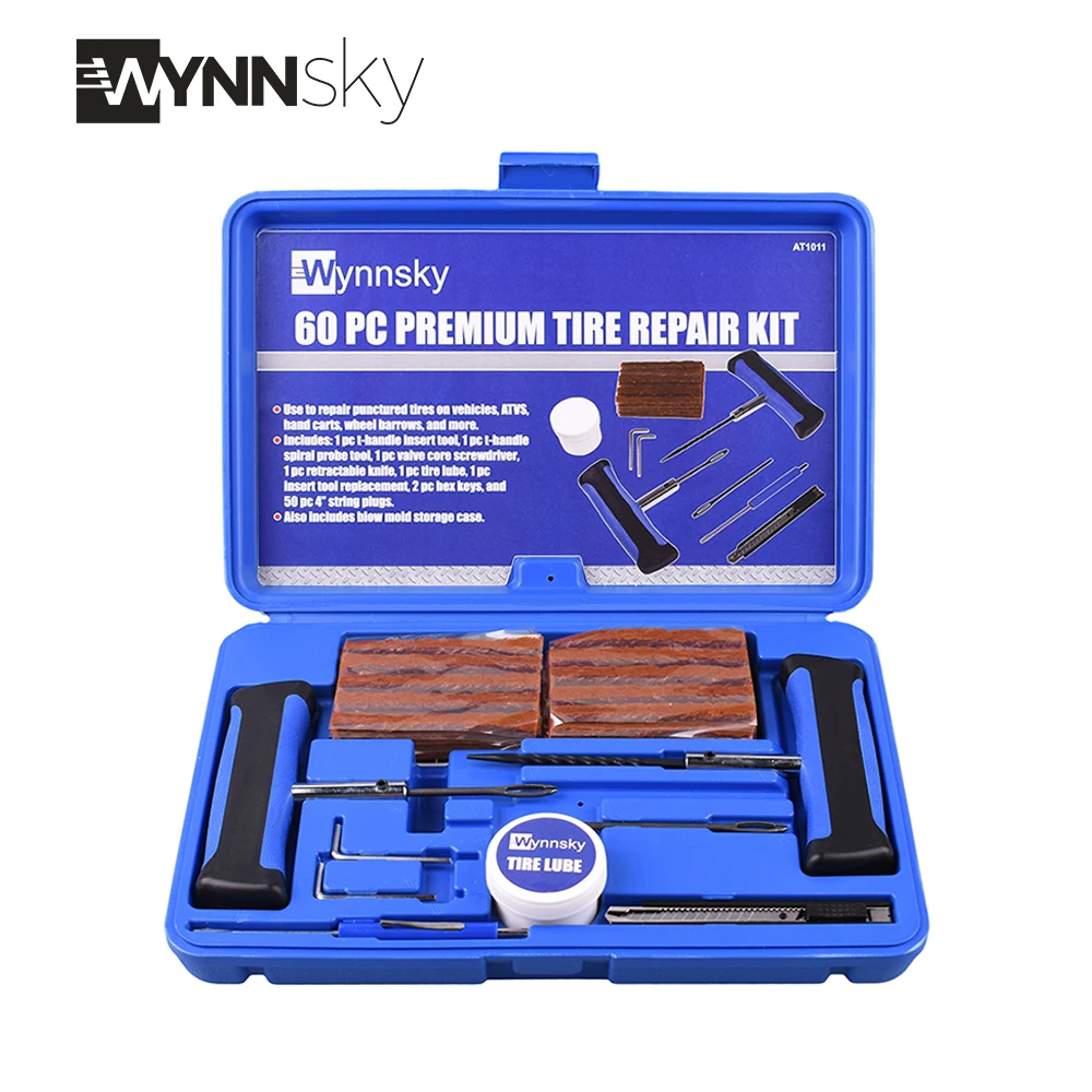 

WYNNsky Heavy Duty Tire Repair Tools Kit - 60 Pcs Set Truck Tool Box For Motorcycle, ATV, Jeep, Truck, Tractor Flat