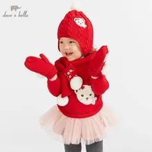 DBJ7862 dave bella baby Knitted Dress girls long sleeve autumn dresses kids red clothes children birthday party boutique dress