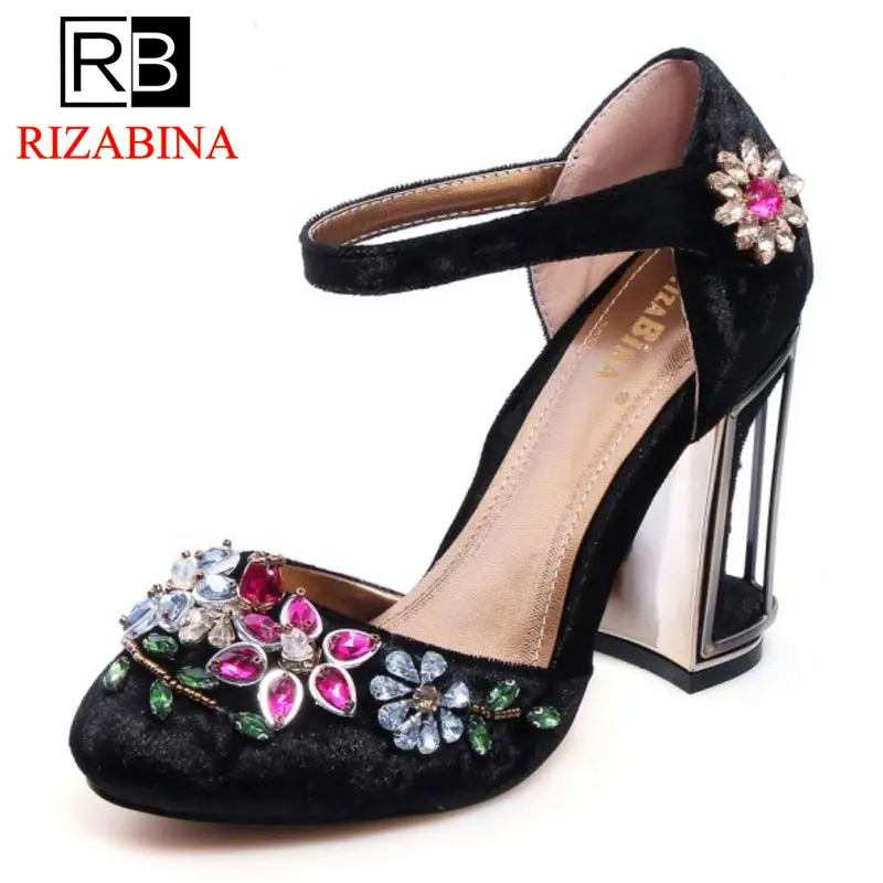 

RizaBina Size 33-43 Vintage Women Genuine Leather High Heel Sandals Women Flower Alien Heels Sandal Summer Shoes Women Footwears