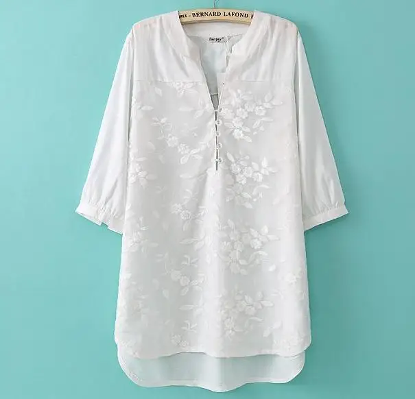 Новые женские блузки органза вышивка o-образным вырезом средней длины шелк хлопок лен белая рубашка женская