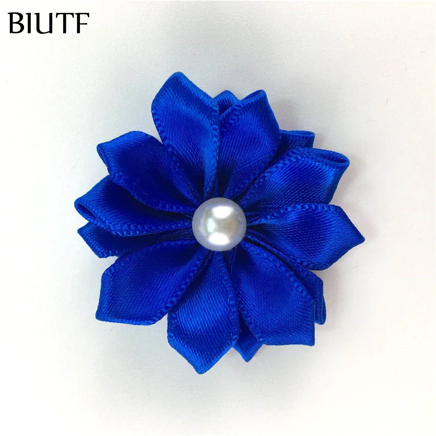 30-royal blue 10 шт./лот, 4 см, розничная, 16 лепестков, мини шелковые атласные цветы, головные уборы с жемчугом, аксессуары для рукоделия, банты с аппликацией, шитье, сделай сам, TH281 - Цвет: 30-royal blue