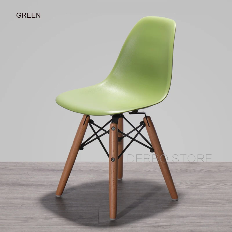 Классический Современный дизайн, детские пластиковые деревянные ножки, детское кресло с деревянными ножками, детское кресло, цельное деревянное основание, детский обеденный стул, 1 шт - Цвет: Green