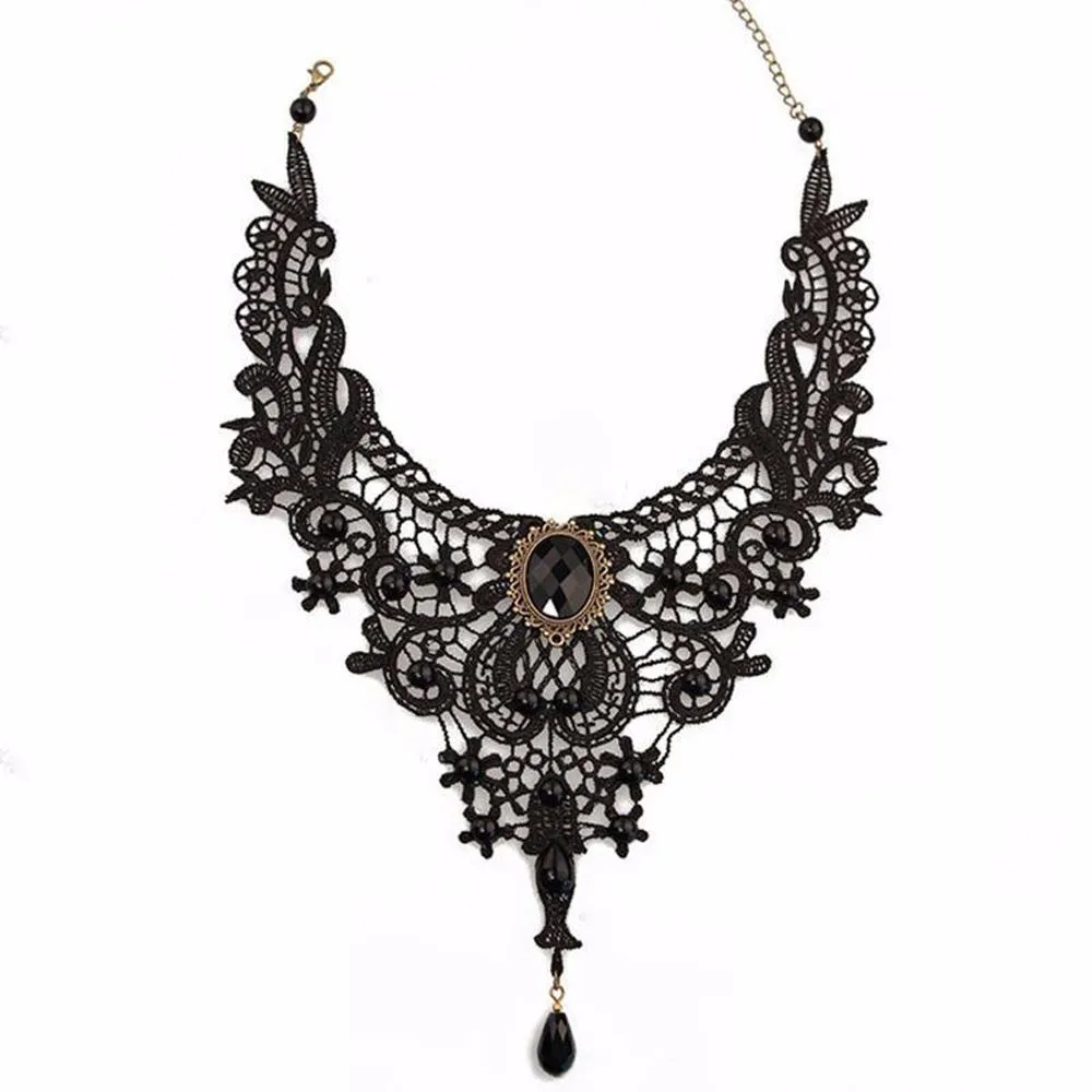 HOOH 1 шт., женское черное колье с кружевом и бусинами, викторианская мода, стимпанк стиль, готический воротник, ожерелье, подарок для девочек