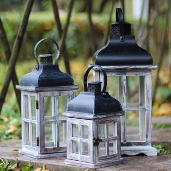 

European Wooden Lights Candlestick Crafts Candle Stand Home Decor Windproof Candle Holder Ornaments Retro Candle Lantern