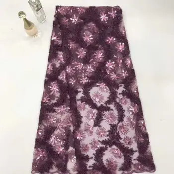 

New Organza French Laces Fabric 3D Gleamy Sequins Flower embroidery African Lace Fabrics High Quality 2019 For Wedding(FJ-6-19