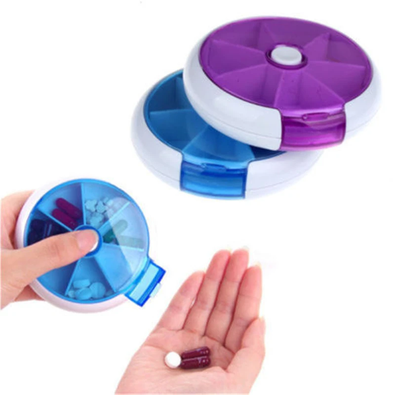 

1pc Portable 7 Day Weekly Round Drug Tablet Pill Box Capsule Vitamin Medicine Holder Splitters Storage Organizer Container Case