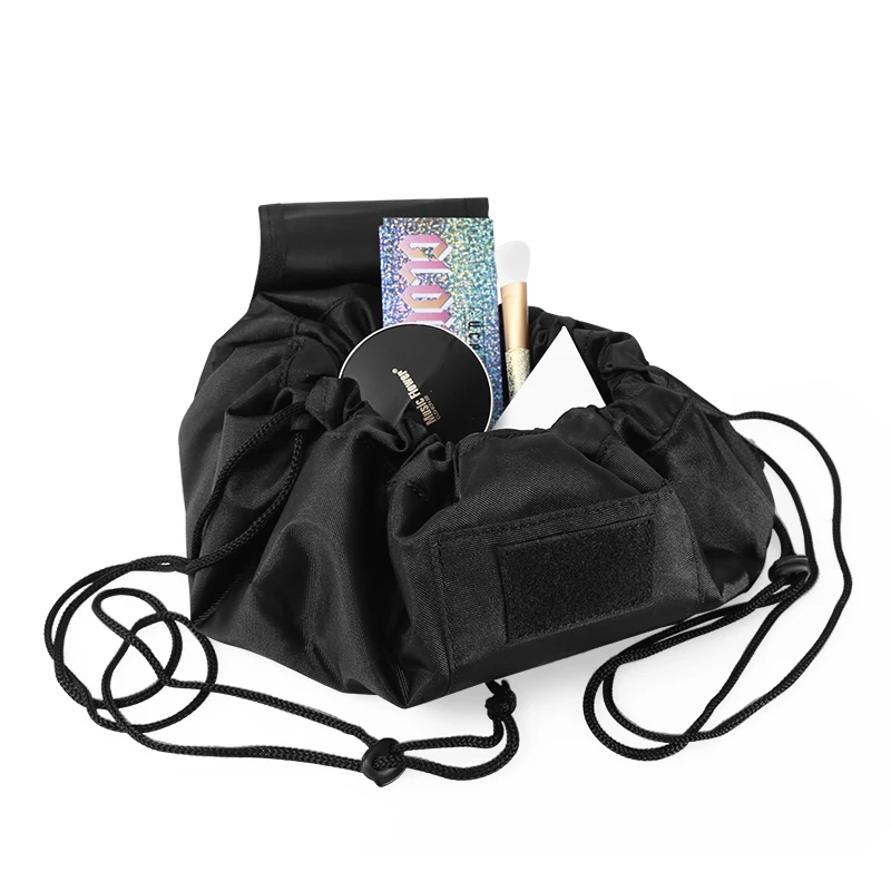 Fashion Cosmetic Black Makeup Bag Set Large Capacity Portable Drawstring Storage Artifact Magic ...