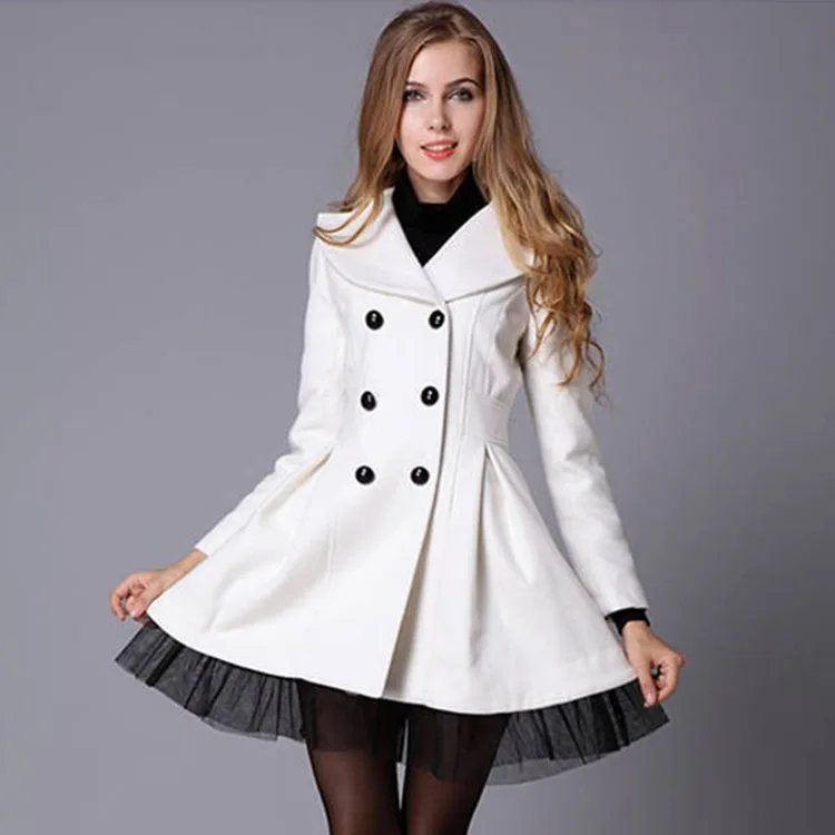 

Ruffles Women Cashmer Coat Elegant Women's Woolen Jacket England Style Coat and Jacket