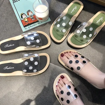 

Beach Slides Summer Slippers Shoes Woman Peep Toe Flip Flops Clear Women Outdoor Flat 2019 Polka Dots Transparent ladies female