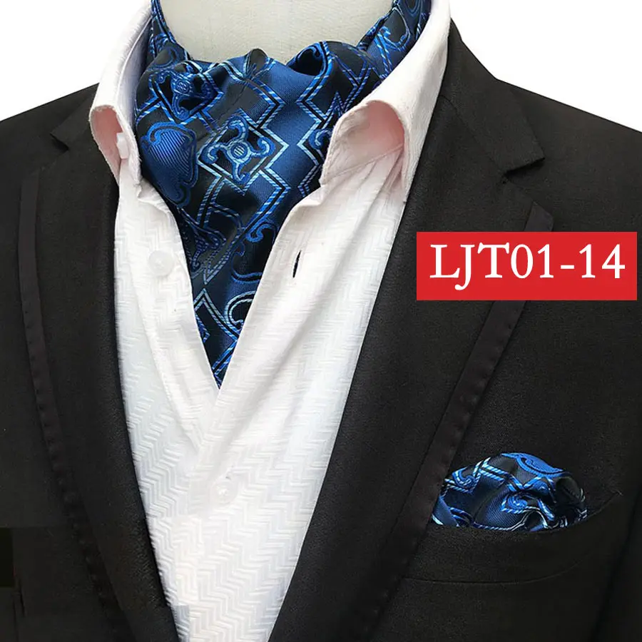 YISHLINE горячий мужской шелковый Аскот галстук набор мужской галстук платок-галстук Набор Цветочный Пейсли горошек Карманный квадратный набор Мужские аксессуары - Цвет: LJT01-14