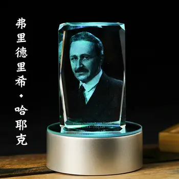 

COOL-- Stock spirit Financial Economist Friedrich August von Hayek 3D crystal company Desk art statue -BEST business present