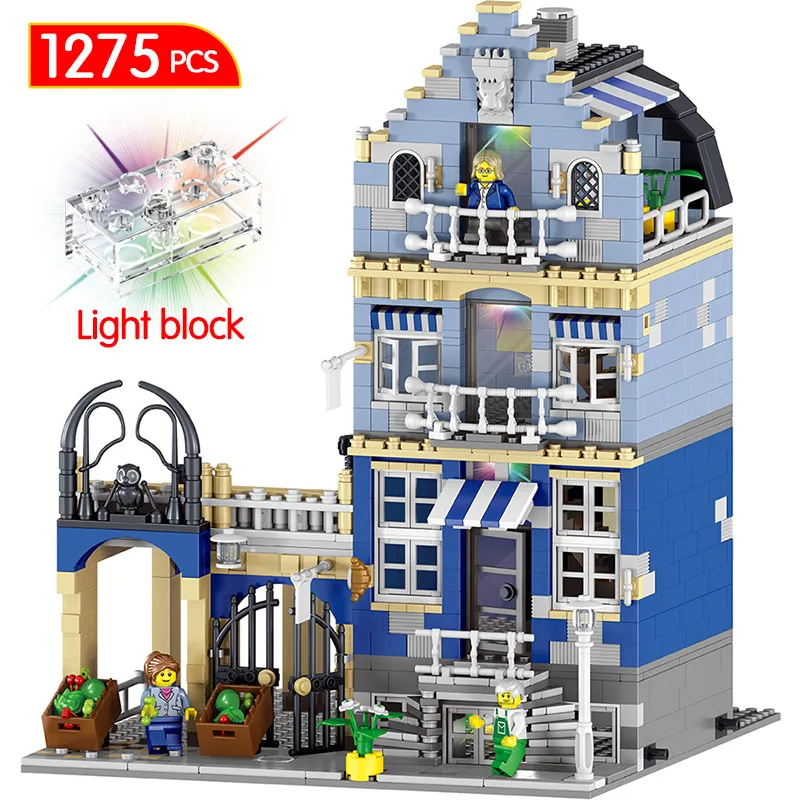 

1275PCS Street Series European Market Building Blocks Compatible LegoINGlys City Street 10190 Lights Bricks Toys For Children