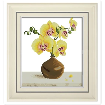 

Yellow Phalaenopsis Counted Cross Stitch 11CT Or 14CT Cross Stitch Chinese Cross Stitch Kit for Embroidery Home Decor Needlework