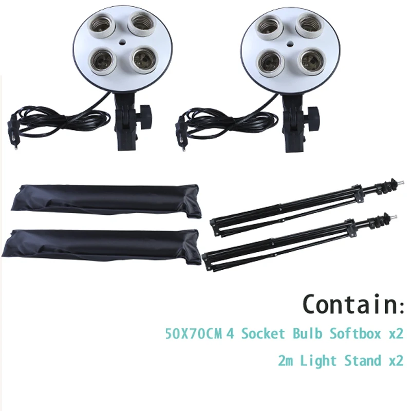 Goedkoop Diffuser Licht 50*70 Cm Continue Verlichting Softbox Voor 4 In 1 Socket E27 Lamphouder Met 2 Stuks 2M Light Stand Photo Studio Kit