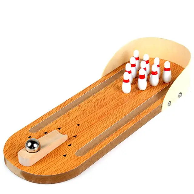 Best Offers Mini Bowling Games Wooden Miniature Bowling Ball Set for Kids Adults Party Fun