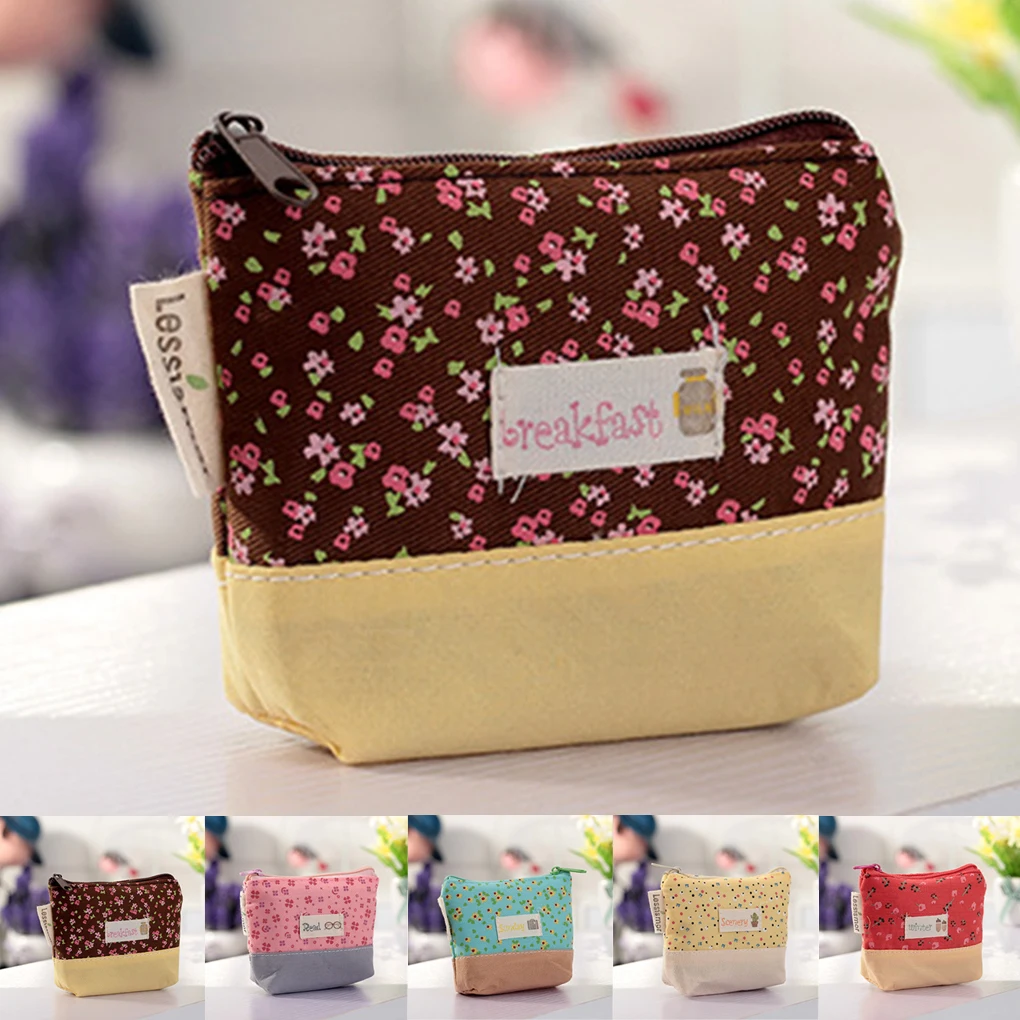 البسيطة زهرة لطيف سستة قماش مقلمة لطيف المحمولة مفتاح محفظة نسائية للعملات المعدنية مخزن للمكياج حقيبة