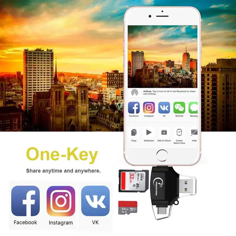 Кардридер SD 4 в 1 кардридер XQD idragon USB C Type OTG для смартфонов Plus TF/SD 16 ГБ 32 Carte