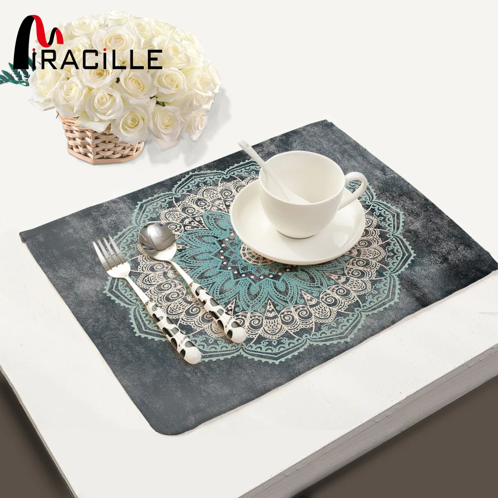 Miracille Mandalas Pattern Fashion Table Placemats for Table Set Cotton Linen Home Accessories Kitchen Pad Coffee
