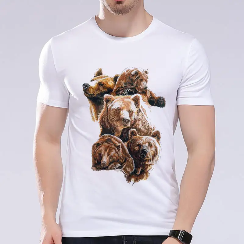 Мужская футболка с ревущим медведем, летние повседневные мужские футболки с принтом, хорошее качество, короткий рукав, Мужская одежда для фитнеса, забавные мужские футболки L6C58