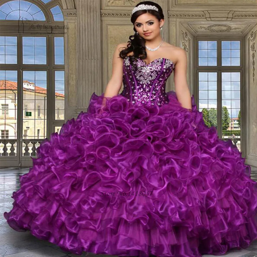 Vestidos de 15 anos Purple Sequin Crystals Cheap Quinceanera Gowns ...
